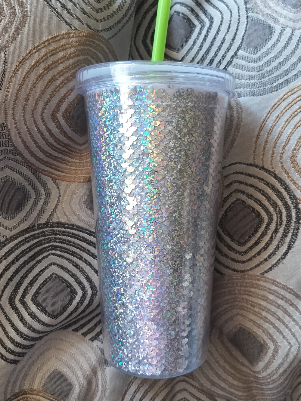 Celebrate It Holographic Silver Sequin 20 Oz Tumbler with Clear Screw On Lid